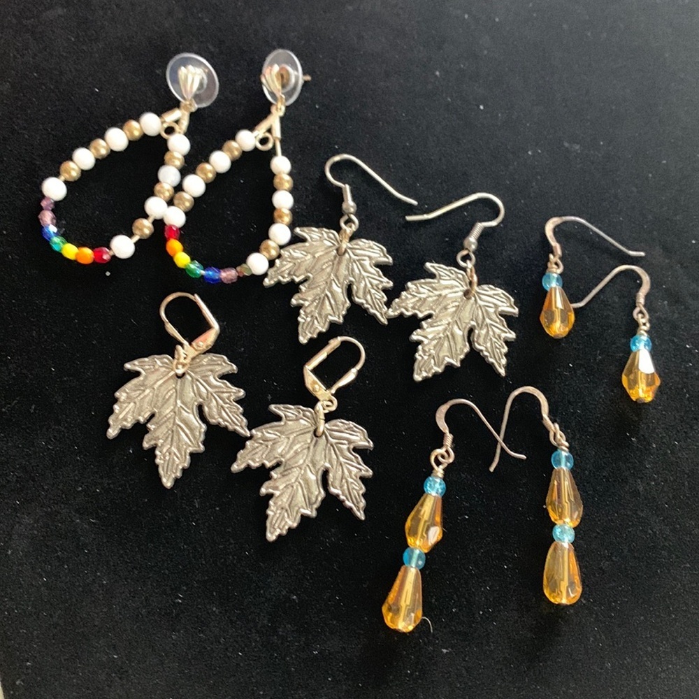 Five Pairs of Handmade Silver‎ Tone Beaded Dangle/Drop Earrings